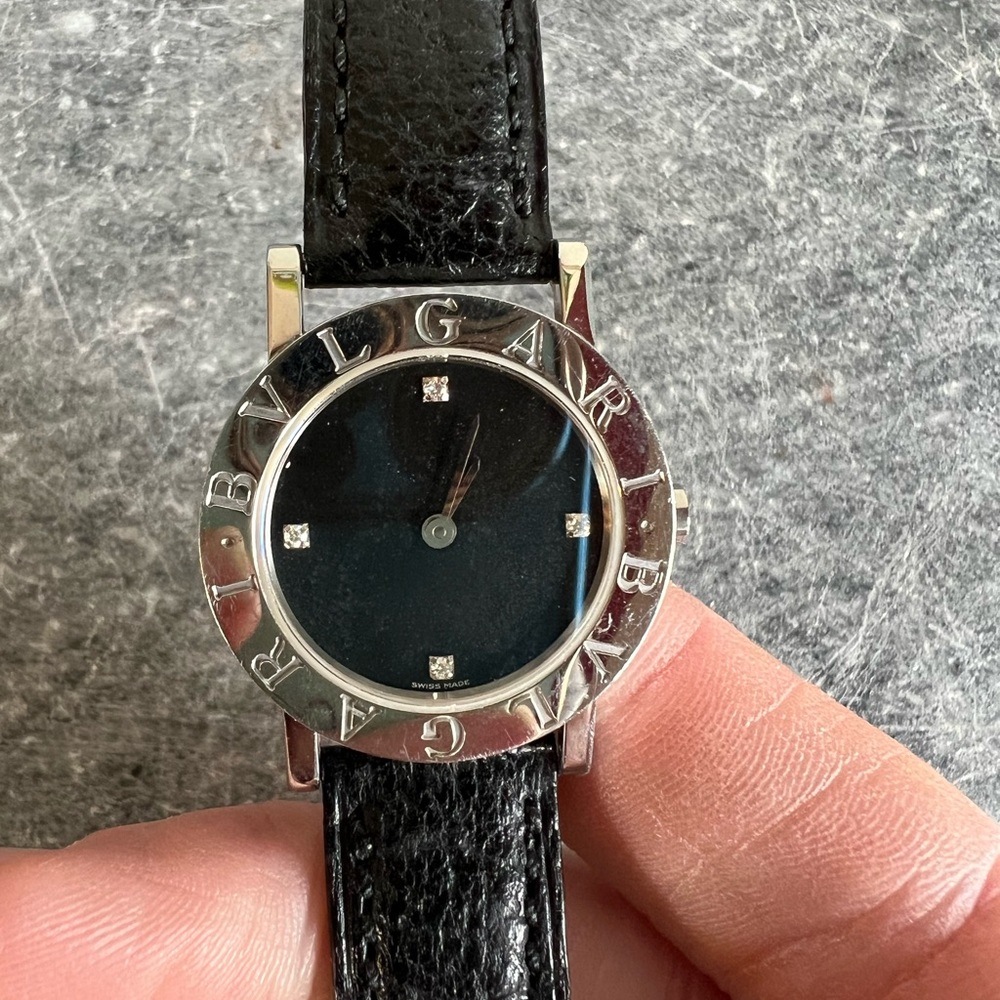 Bvlgari Diamond Black Face Stainless Steel & Black Leather Women's Watch BB26SL - Picture 9 of 13